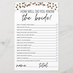 How Well Do You Know the Bride Bridal Shower Gold