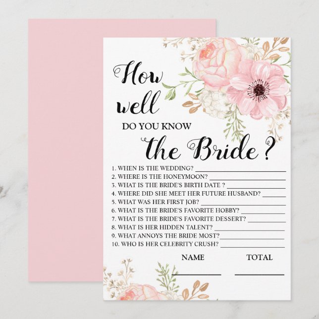 How well do you know the Bride Floral Bridal Game  Invitation (Front/Back)