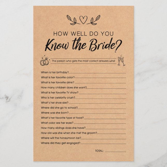 How Well Do You Know the Bride Game Bridal Shower (Front)