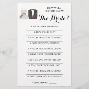 How Well Do You Know The Bride? Game Card