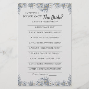 How Well Do You Know The Bride Game Card