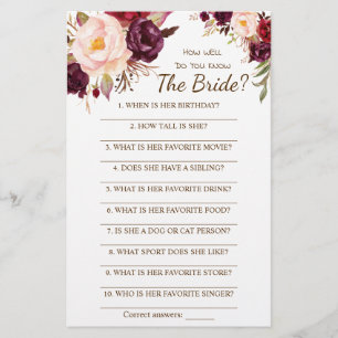 How Well Do You Know The Bride Game Card
