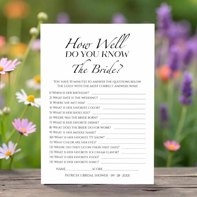 How Well Do You Know The Bride Game Card (Creator Uploaded)