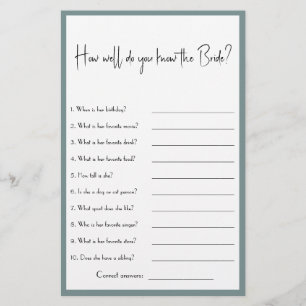How well do you know the Bride? Shower Game Flyer