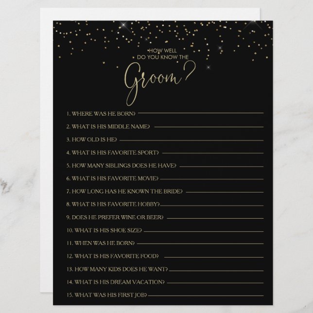 How Well Do You Know the Groom Bridal Shower Game (Front/Back)