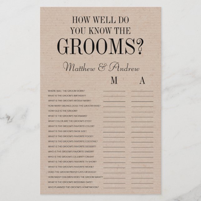 How Well Do You Know The Grooms Rustic LGBTQ (Front)