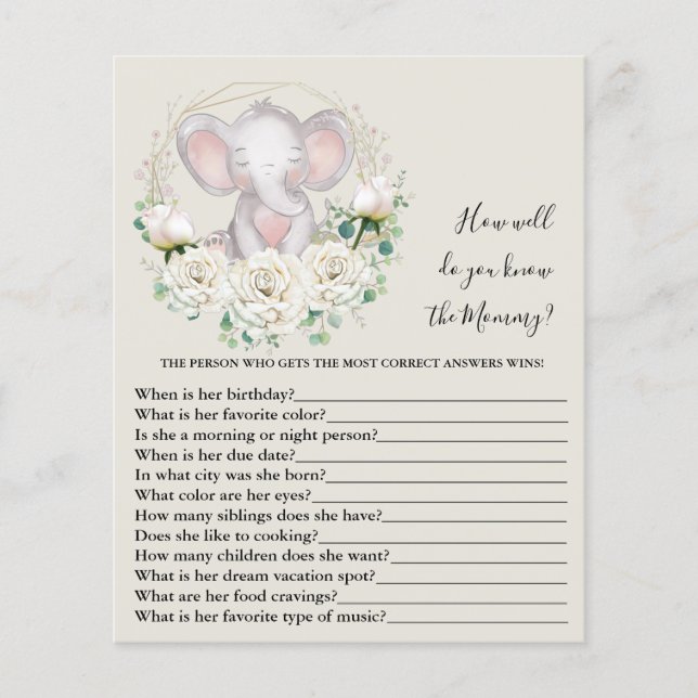 How well do you know the mummy Baby Shower Game (Front)