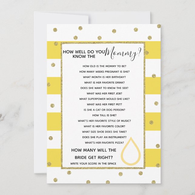 how well do you know the mummy baby shower game invitation (Front)