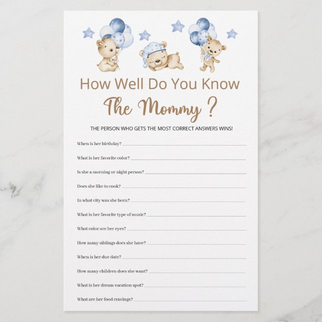 How Well Do You Know The Mummy Boy Baby Shower  (Front)