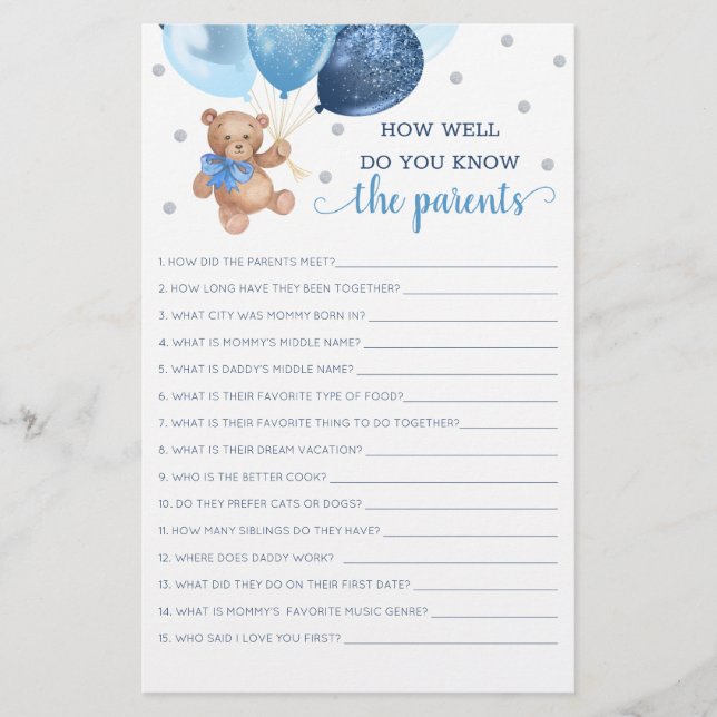 How Well Do You Know The Parents Game Teddy Bear (Front)