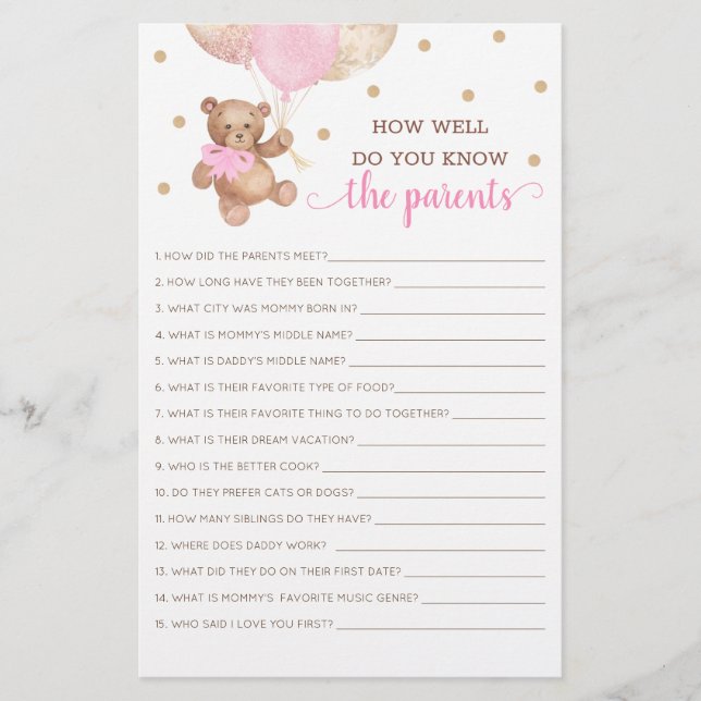 How Well Do You Know The Parents Game Teddy Bear (Front)