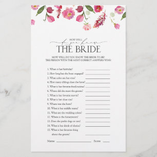 How Well Do You The Bride Pink Bridal Shower Game