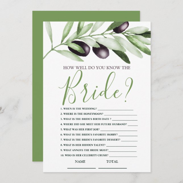 How well know Bride Olive Branches Bridal Shower Invitation (Front/Back)