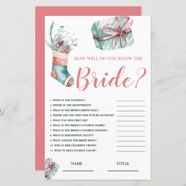 How well know the Bride Christmas Bridal Game (Front/Back)