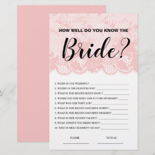 How well know the Bride Pink Lace Bridal Game