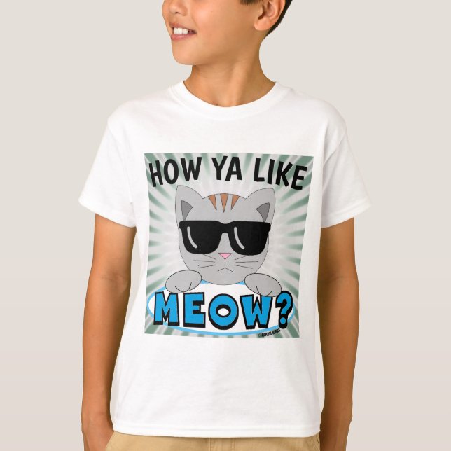 How Ya Like MEOW? Sunglasses Cat Blue Print T-Shirt (Front)