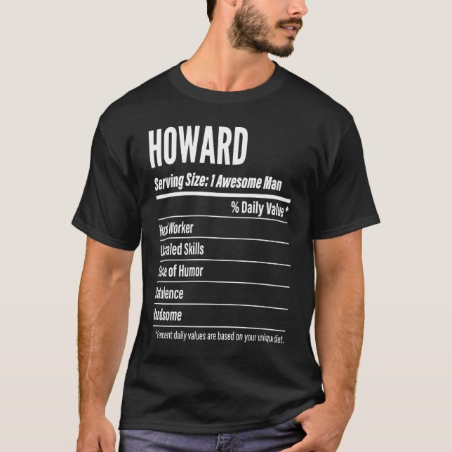 Howard  Nutritional Facts Serving Size Calories T-Shirt (Front)