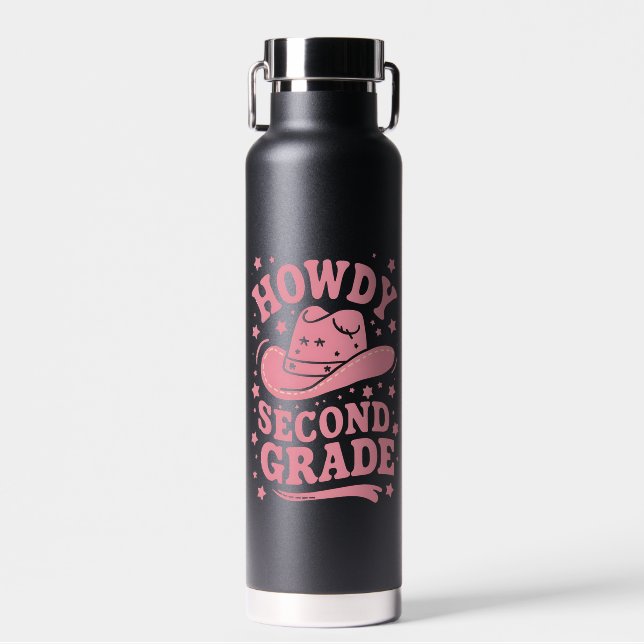 Howdy 2nd Grade Cowboy Cowgirl Back To School Water Bottle (Front)