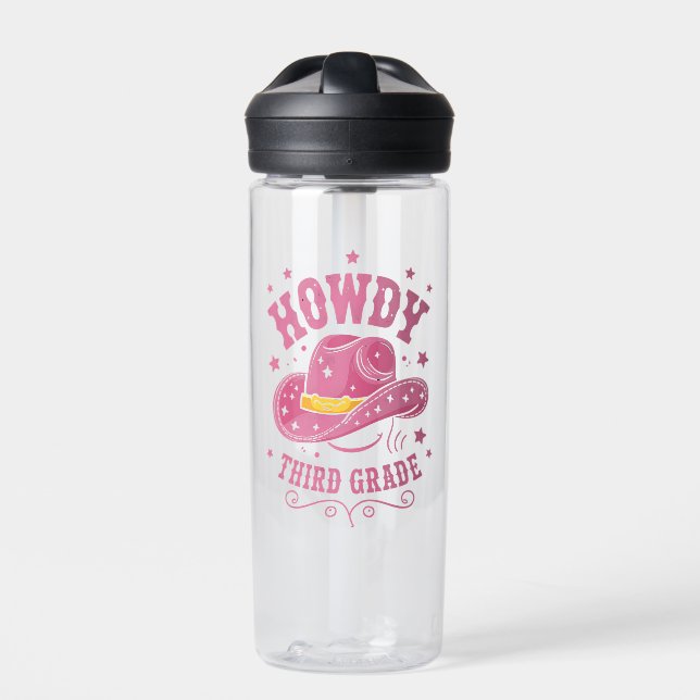 Howdy 3rd Grade Cowboy Cowgirl Back To School Water Bottle (Front)
