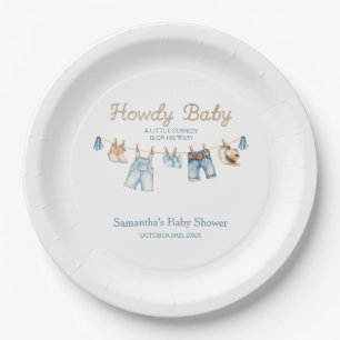 Howdy Baby Little Cowboy Baby Shower Invitation Paper Plate