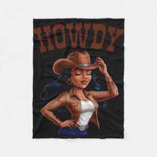 Howdy black woman african american rodeo western fleece blanket