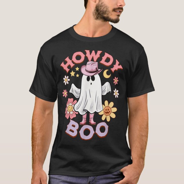 Howdy Boo Ghost Pink Boots Womens Western  T-Shirt (Front)