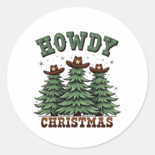 Howdy Christmas Cactus Western Xmas Classic Round Sticker