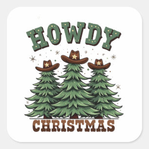 Howdy Christmas Cactus Western Xmas Square Sticker