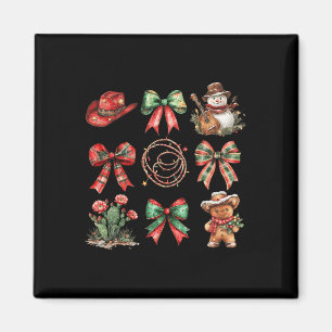 Howdy Christmas Coquette Bow Snowman Gingerbread C Magnet