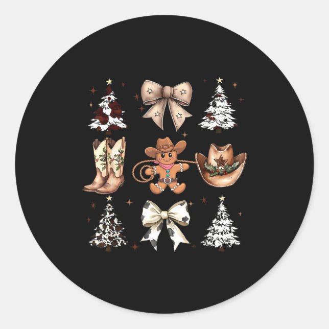 Howdy Christmas Cowboy Cowgirl Gingerbread Coquett Classic Round Sticker (Front)