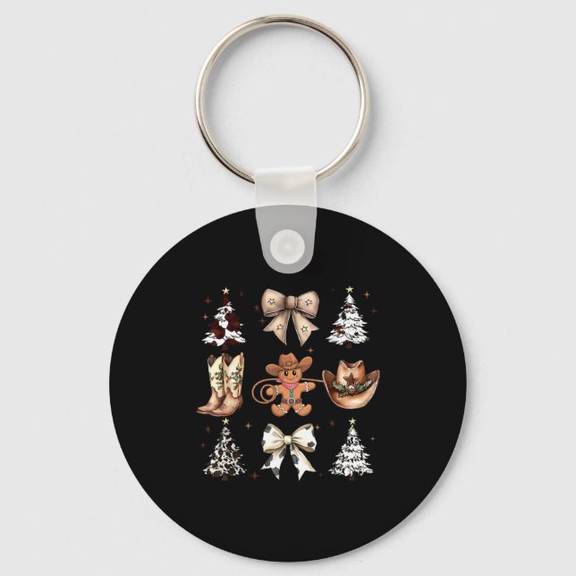 Howdy Christmas Cowboy Cowgirl Gingerbread Coquett Key Ring (Front)