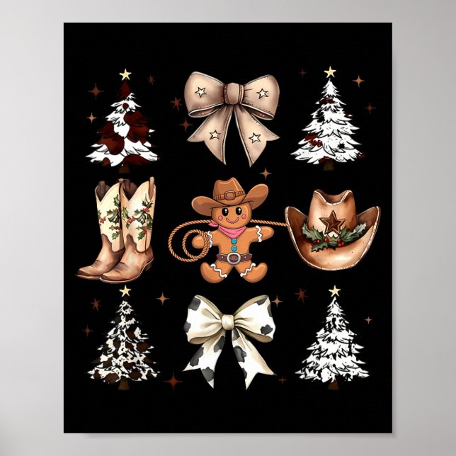 Howdy Christmas Cowboy Cowgirl Gingerbread Coquett Poster (Front)