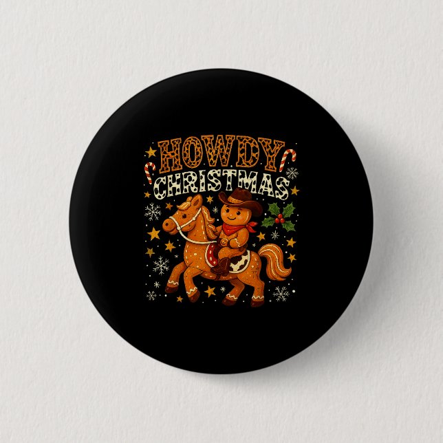 Howdy Christmas Cowboy Gingerbread Design  6 Cm Round Badge (Front)