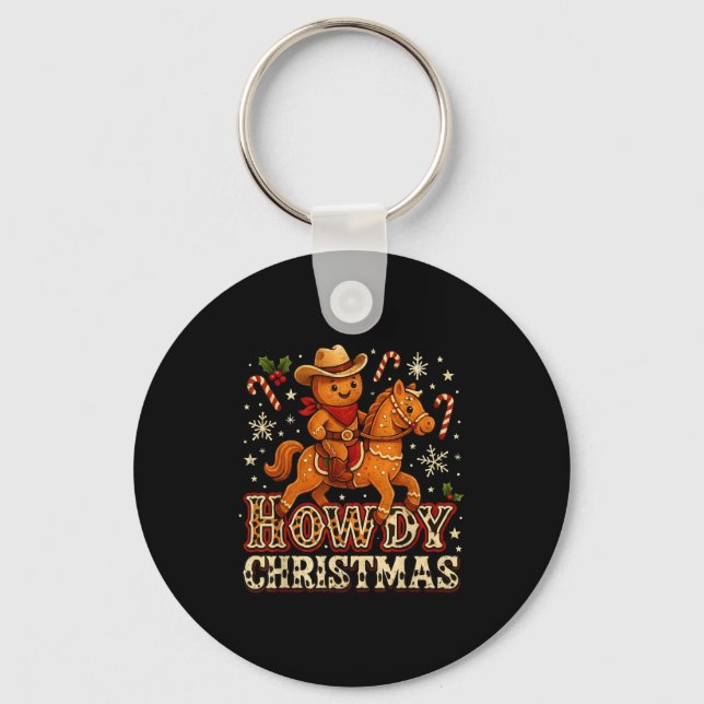 Howdy Christmas Cowboy Gingerbread Design  Key Ring (Front)