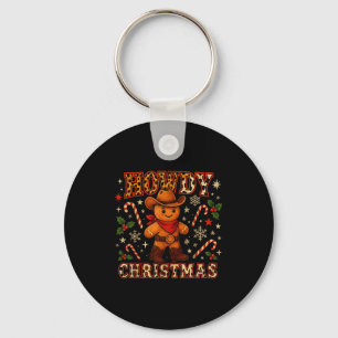 Howdy Christmas Cowboy Gingerbread Design Key Ring