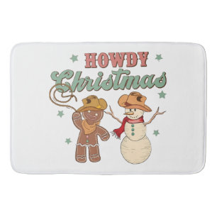 Howdy Christmas Cowboy Snowman Western Funny Bath Mat
