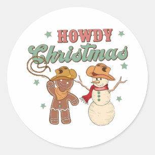 Howdy Christmas Cowboy Snowman Western Funny Classic Round Sticker