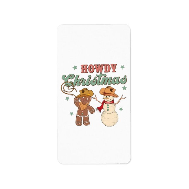 Howdy Christmas Cowboy Snowman Western Funny Label (Front)