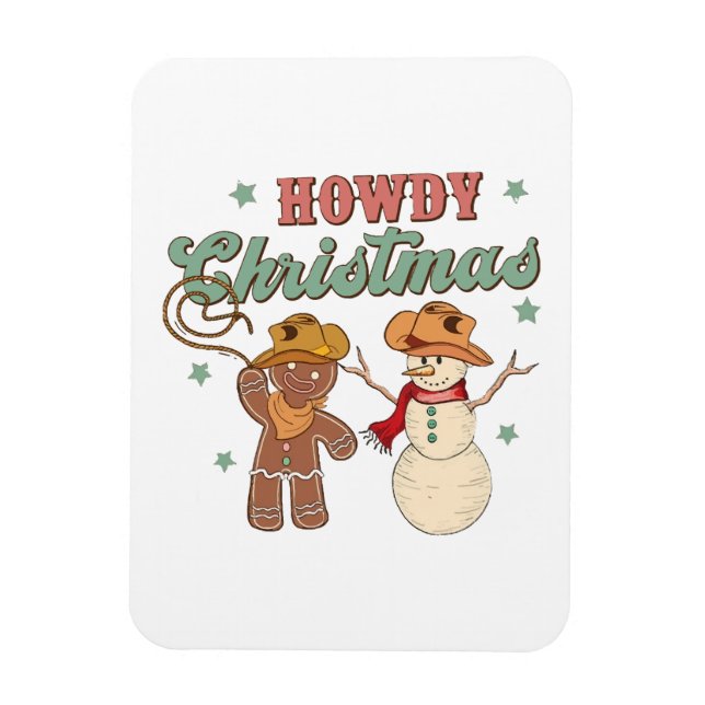 Howdy Christmas Cowboy Snowman Western Funny Magnet (Vertical)