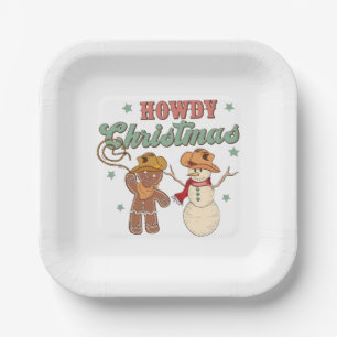 Howdy Christmas Cowboy Snowman Western Funny Paper Plate