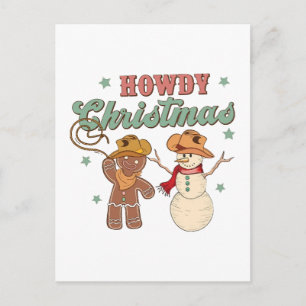Howdy Christmas Cowboy Snowman Western Funny Postcard