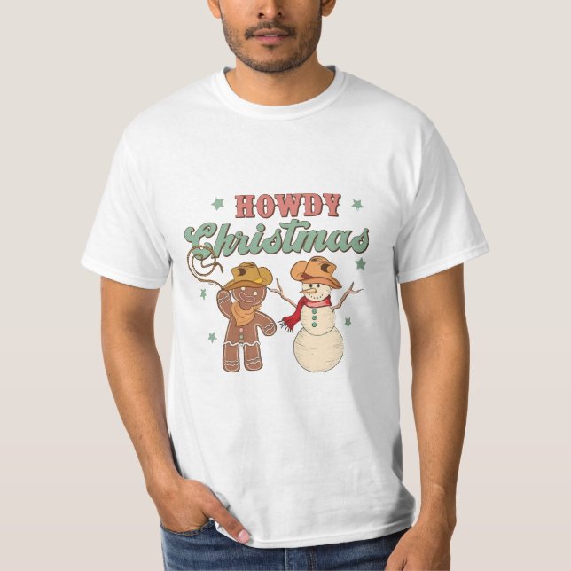 Howdy Christmas Cowboy Snowman Western Funny T-Shirt (Front)