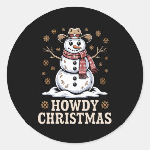 Howdy Christmas Cowboy Snowman Western Winter Xmas Classic Round Sticker