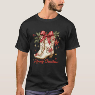 Howdy Christmas Cowgirl Boots Coquette Bow Western T-Shirt