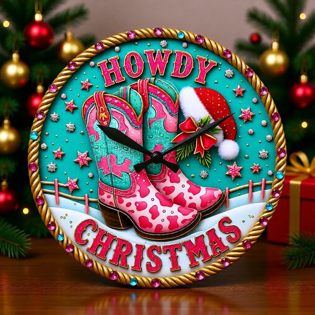 Howdy Christmas Cowgirl Large Clock (Creator Uploaded)