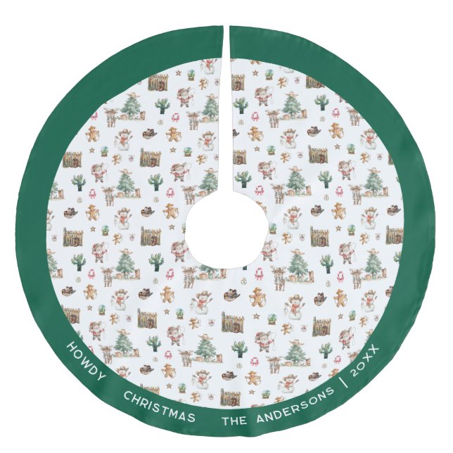 Howdy Christmas | Fun Western Personalised Brushed Polyester Tree Skirt (Front)
