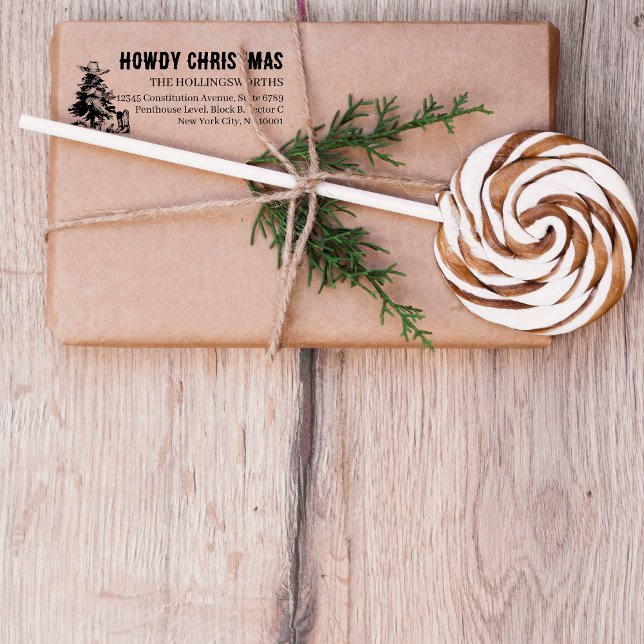 Howdy Christmas | Fun Western Return Address Label Rubber Stamp (Creator Uploaded)