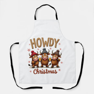 Howdy Christmas Funny Highland Cow Xmas Cows Lover Apron