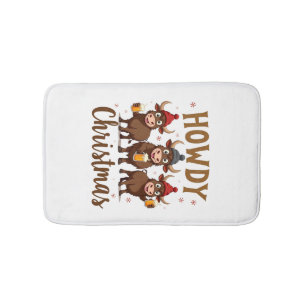 Howdy Christmas Funny Highland Cow Xmas Cows Lover Bath Mat