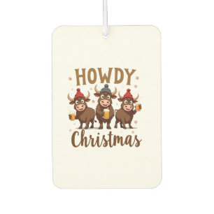 Howdy Christmas Funny Highland Cow Xmas Cows Lover Car Air Freshener